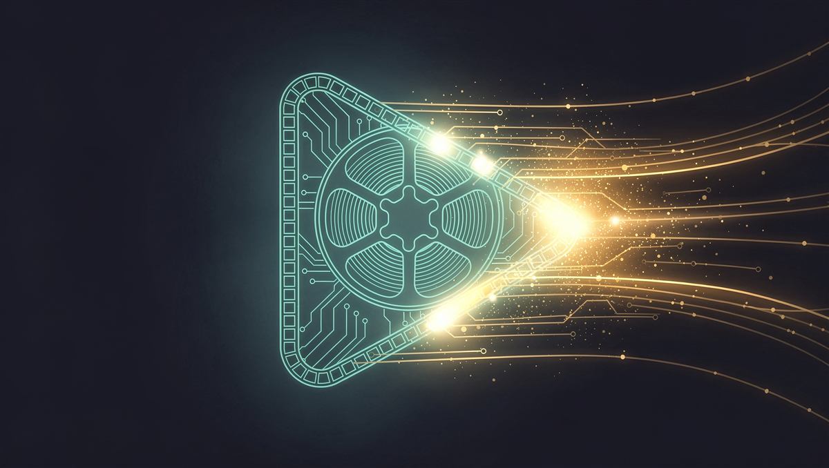 Abstract illustration of a glowing film reel